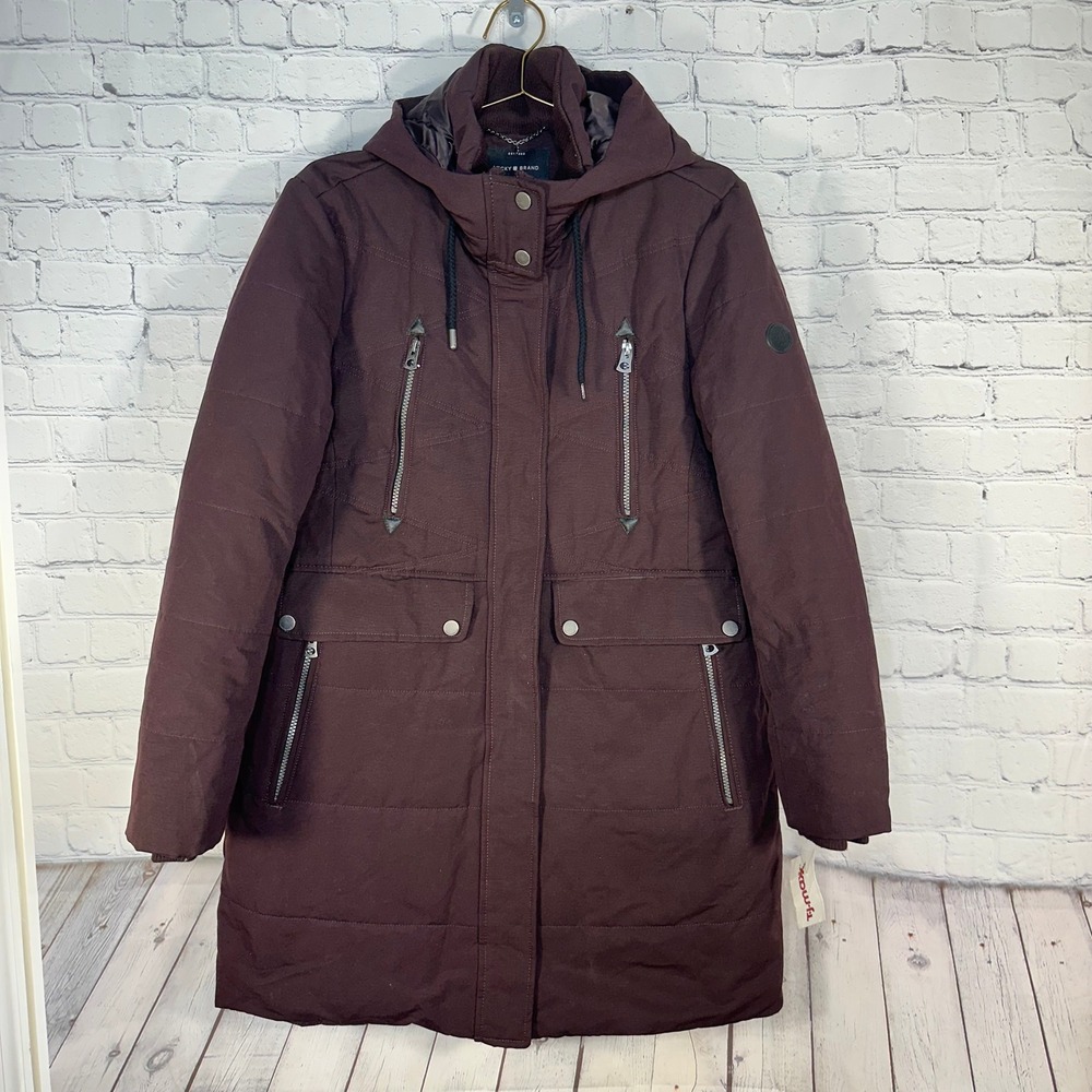 Lucky Brand Womens XL Hooded Parka Jacket Burgundy Plum Quilted Winter Coat